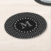 Black Chevron Pattern | Zwart monogram Ronde Kartonnen Onderzetter (Gebogen)