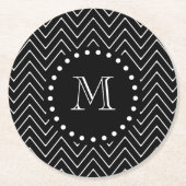 Black Chevron Pattern | Zwart monogram Ronde Kartonnen Onderzetter (Voorkant)