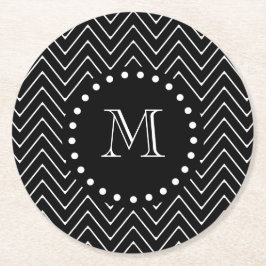 Black Chevron Pattern | Zwart monogram Ronde Kartonnen Onderzetter