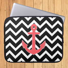 Black Chevron Pink Anchor Laptop Sleeve
