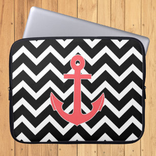 Black Chevron Pink Anchor Laptop Sleeve