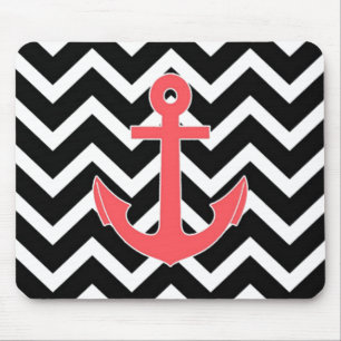 Black Chevron Pink Anchor Muismat