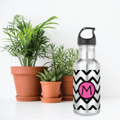 Black Chevron Pink Monogram Waterfles