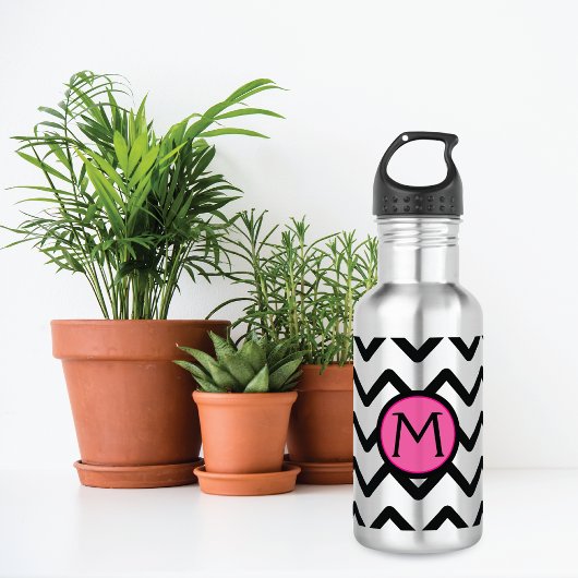 Black Chevron Pink Monogram Waterfles