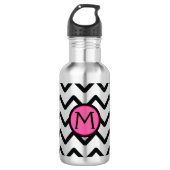 Black Chevron Pink Monogram Waterfles (Voorkant)