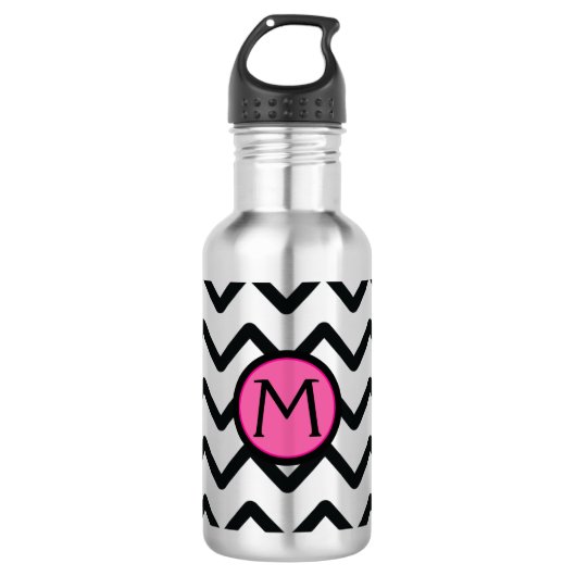 Black Chevron Pink Monogram Waterfles (Voorkant)