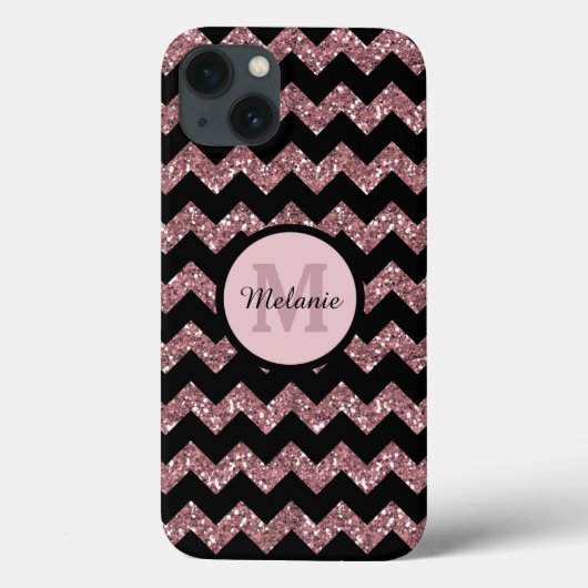 Black Chevron Roos Roze Glitter Monogram Case-Mate iPhone Case (Achterkant)