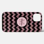 Black Chevron Roos Roze Glitter Monogram Case-Mate iPhone Case (Achterkant (horizontaal))