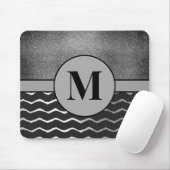 Black Chevron Silver Glitter Monogram Initiaal Muismat (Met muis)
