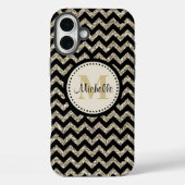 Black Chevron Silver Gold Monogram Case-Mate iPhone Case (Achterkant)