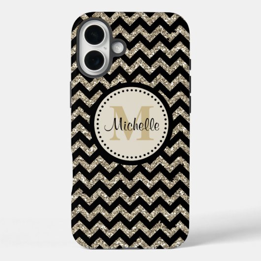 Black Chevron Silver Gold Monogram Case-Mate iPhone Case (Achterkant)