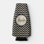 Black Chevron Silver Gold Monogram Flesjeskoeler (Voorkant)