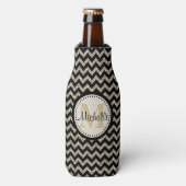 Black Chevron Silver Gold Monogram Flesjeskoeler (Fles Voorkant)