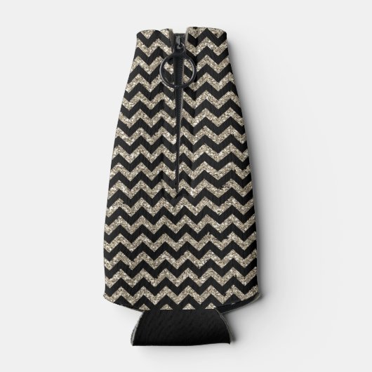 Black Chevron Silver Gold Monogram Flesjeskoeler (Achterkant)