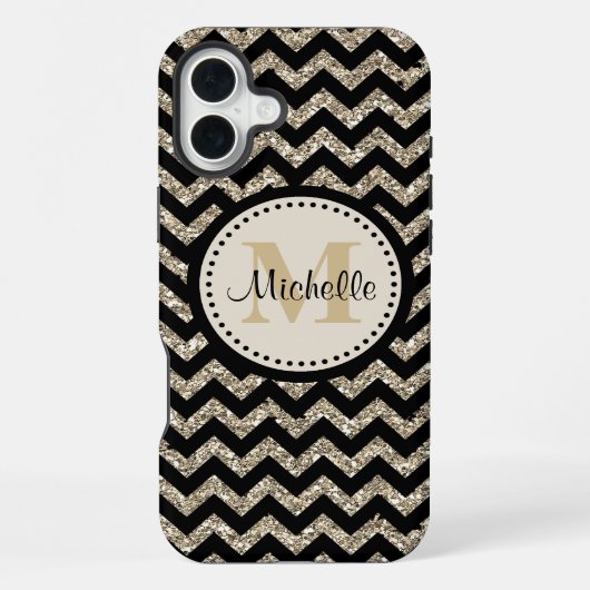 Black Chevron Silver Gold Monogram iPhone Hoesje (Achterkant)