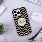 Black Chevron Silver Gold Monogram iPhone Hoesje