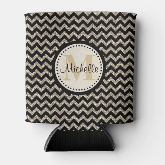 Black Chevron Silver Gold persoonlijk Blikjeskoeler (Voorkant)