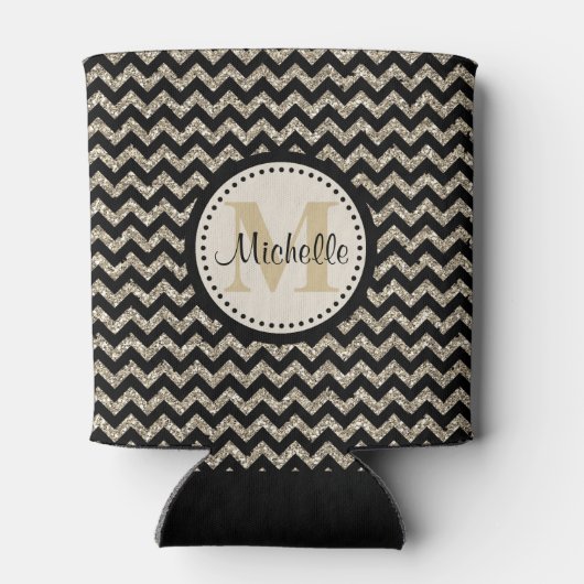 Black Chevron Silver Gold persoonlijk Blikjeskoeler (Achterkant)