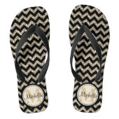 Black Chevron Silver Gold persoonlijk Teenslippers (Voetbed)