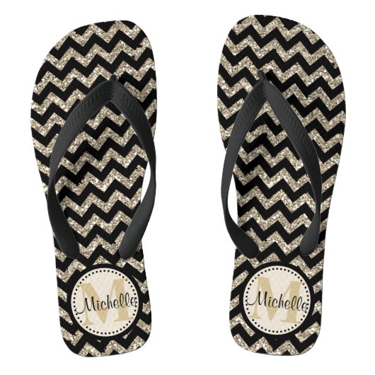 Black Chevron Silver Gold persoonlijk Teenslippers (Voetbed)