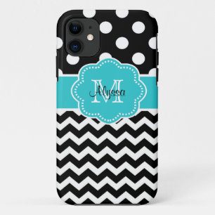 Black Chevron Stippen Blauwgroen persoonlijke tele iPhone 11 Hoesje
