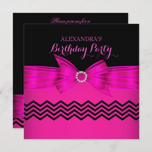 Black Chevron Stripe Birthday Party Kaart (Voorkant / Achterkant)