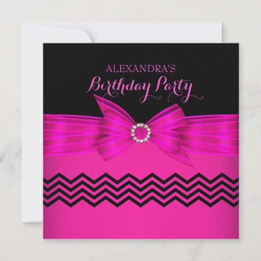 Black Chevron Stripe Birthday Party Kaart (Voorkant)