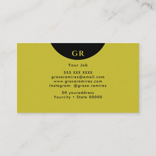 Black | Chic Faux Gold Glitter Monogram Visitekaartje (Achterkant)