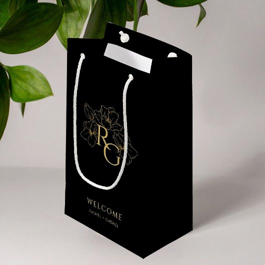 Black | Chic Faux Gold Monogram Welkom Trouwen Klein Cadeauzakje