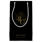 Black | Chic Faux Gold Monogram Welkom Trouwen Klein Cadeauzakje (Voorkant)