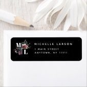 Black Chic Floral Monogram Return Address Label (Insitu)
