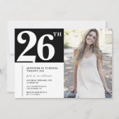 Black Chic foto 26e verjaardag Uitnodigingen (Voorkant)