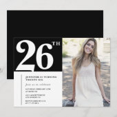 Black Chic foto 26e verjaardag Uitnodigingen (Voorkant / Achterkant)