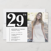 Black Chic foto 29e verjaardag Uitnodigingen (Voorkant)