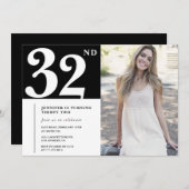 Black Chic Foto 32e verjaardag Uitnodigingen (Voorkant / Achterkant)