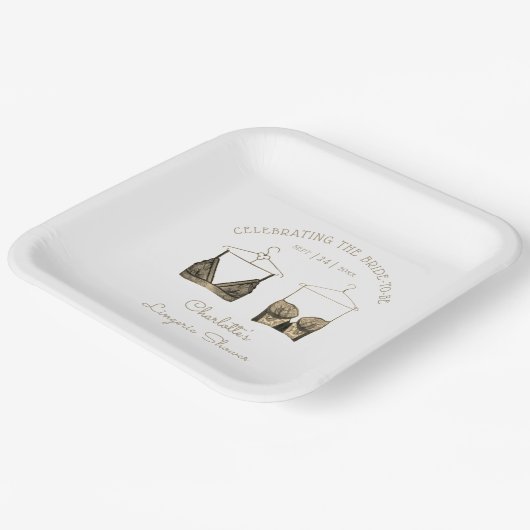 Black Chic Lace Waterverf Lingerie Vrijgezellenfee Papieren Bordje (Gebogen)