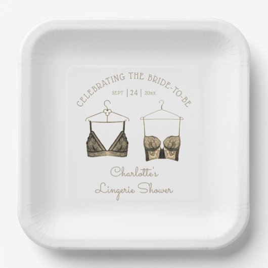 Black Chic Lace Waterverf Lingerie Vrijgezellenfee Papieren Bordje (Voorkant)