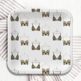 Black Chic Lace Waterverf Lingerie Vrijgezellenfee Papieren Bordje