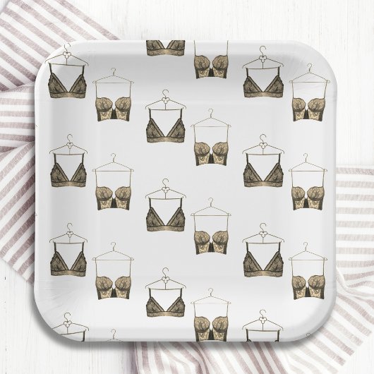 Black Chic Lace Waterverf Lingerie Vrijgezellenfee Papieren Bordje