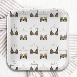 Black Chic Lace Waterverf Lingerie Vrijgezellenfee Papieren Bordje