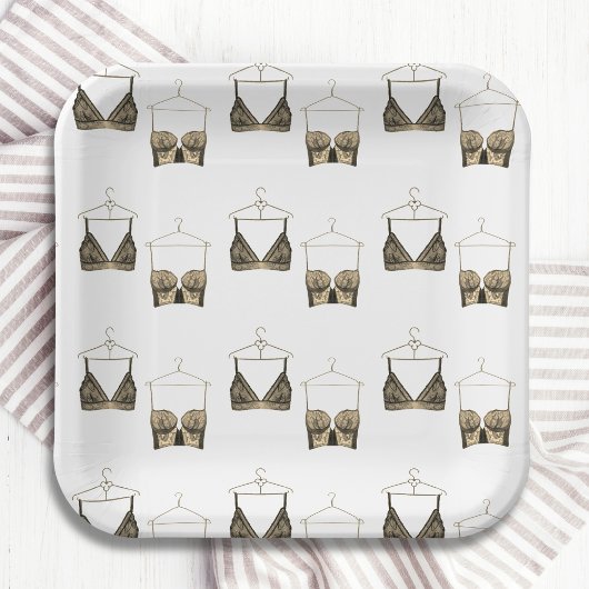 Black Chic Lace Waterverf Lingerie Vrijgezellenfee Papieren Bordje