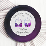Black Chic Lace Waterverf Lingerie Vrijgezellenfee Papieren Bordje<br><div class="desc">Black Chic Lace Waterverf Lingerie Vrijgezellenfeest Papieren Borden Tableware biedt elegante zwarte en paarse lace-borden met uw persoonlijke lingerie,  panty party of vrijgezellenfeest in elegant script. Personaliseer door de tekst in de verstrekte tekstvakjes uit te geven. Creëer door ©Evco Studio www.zazzle.com/store/evcostudio</div>