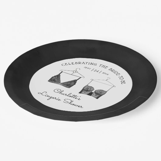 Black Chic Lace Waterverf Lingerie Vrijgezellenfee Papieren Bordje (Gekanteld)