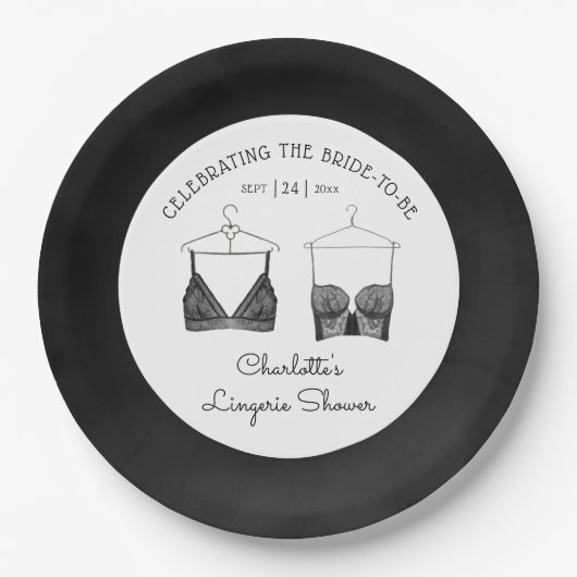 Black Chic Lace Waterverf Lingerie Vrijgezellenfee Papieren Bordje (Voorkant)