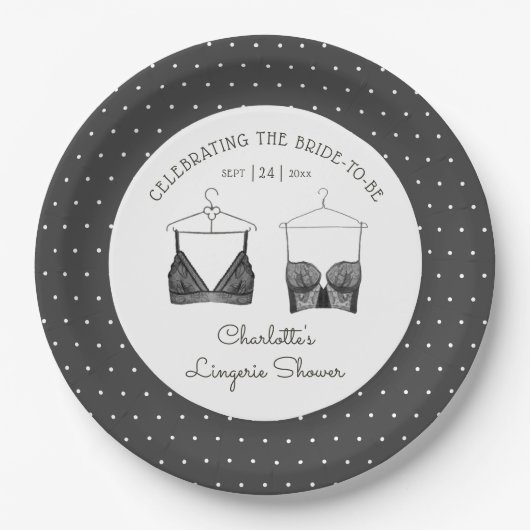 Black Chic Lace Waterverf Lingerie Vrijgezellenfee Papieren Bordje (Voorkant)