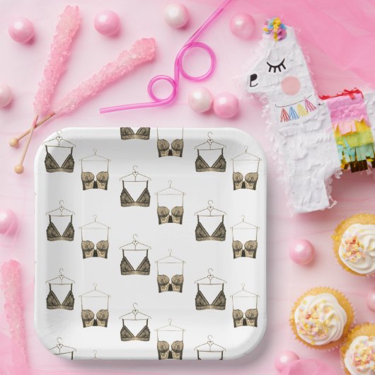 Black Chic Lace Waterverf Lingerie Vrijgezellenfee Papieren Bordje (Feest)