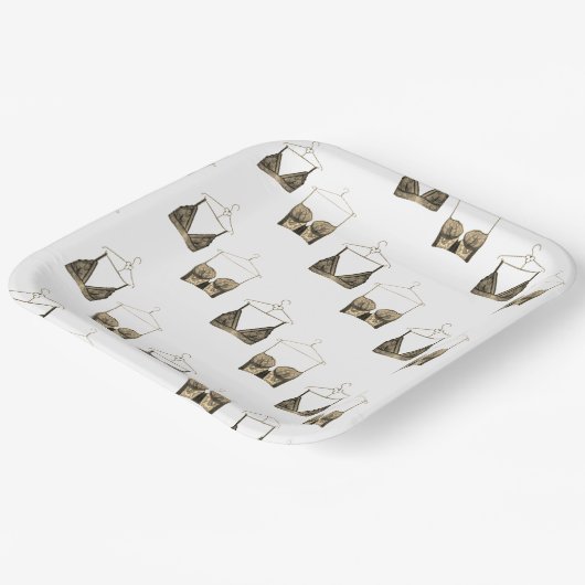 Black Chic Lace Waterverf Lingerie Vrijgezellenfee Papieren Bordje (Gebogen)