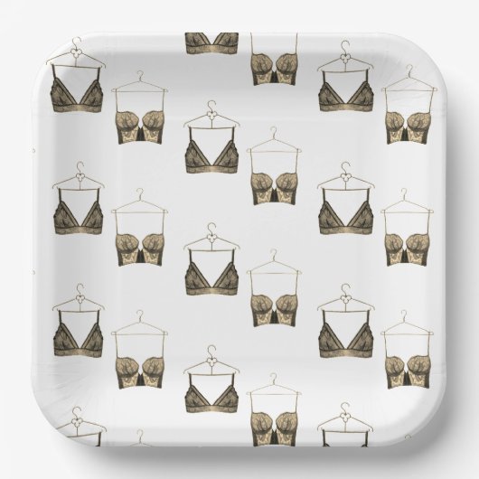 Black Chic Lace Waterverf Lingerie Vrijgezellenfee Papieren Bordje (Voorkant)