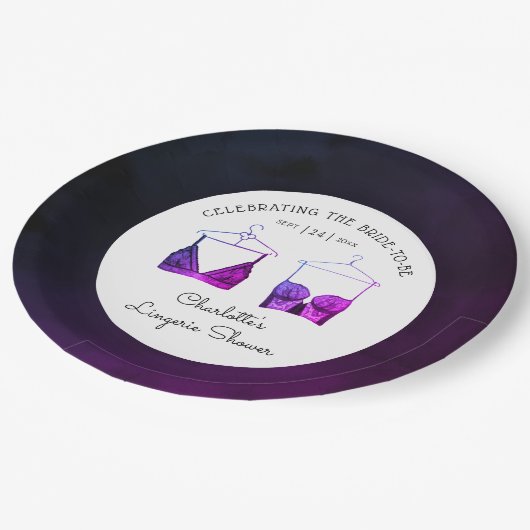 Black Chic Lace Waterverf Lingerie Vrijgezellenfee Papieren Bordje (Gekanteld)