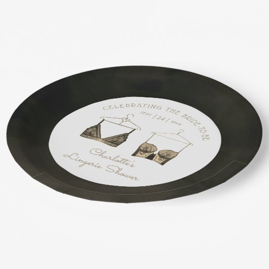 Black Chic Lace Waterverf Lingerie Vrijgezellenfee Papieren Bordje (Gekanteld)